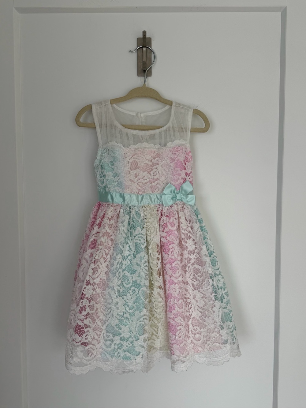 Jona Michelle Girls Pastel Rainbow Lace Dress Bow Accent Size 2T